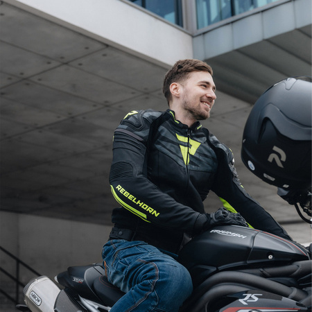 Kurtka skórzana REBELHORN VANDAL Black/Flo Yellow