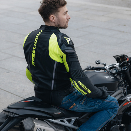 Kurtka skórzana REBELHORN VANDAL Black/Flo Yellow