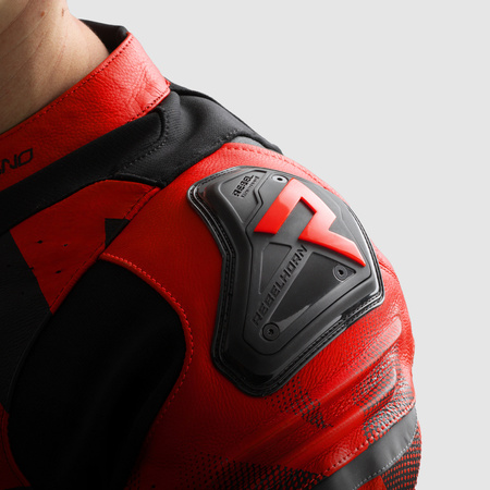 Motocyklowa Kurtka Skórzana Rebelhorn Inferno Black/Fluo Red z garbem