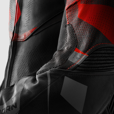 Motocyklowa Kurtka Skórzana Rebelhorn Inferno Black/Fluo Red z garbem