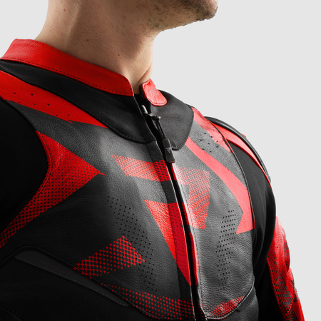 Motocyklowa Kurtka Skórzana Rebelhorn Inferno Black/Fluo Red z garbem