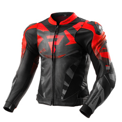 Motocyklowa Kurtka Skórzana Rebelhorn Inferno Black/Fluo Red z garbem
