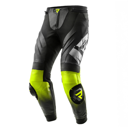 Motocyklowe Spodnie Skórzane Rebelhorn Inferno Black/White/Fluo Yellow