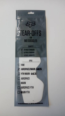 Zrywki Tear-Off Do Gogli FOX Airspace/Main Ii Standard 20pk Clear