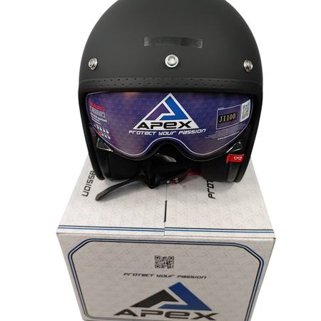 Otwarty Kask APEX JI100 Solid matt black z blendą na choppera skuter