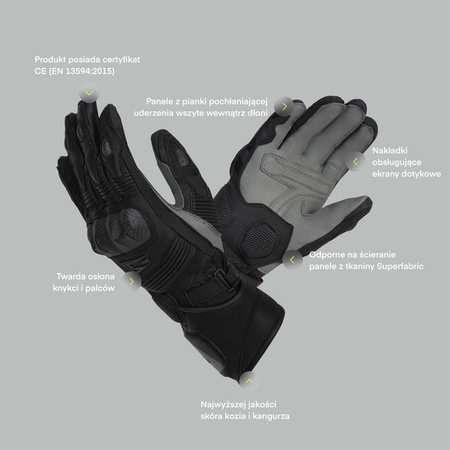Rękawice Skórzane Rebelhorn Fighter Black/Fluo Yellow