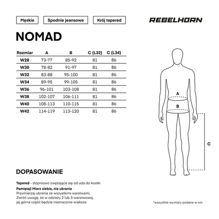 Spodnie jeans REBELHORN Nomad Tapered fit washed blue L34