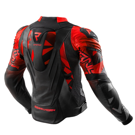Motocyklowa Kurtka Skórzana Rebelhorn Inferno Black/Fluo Red z garbem